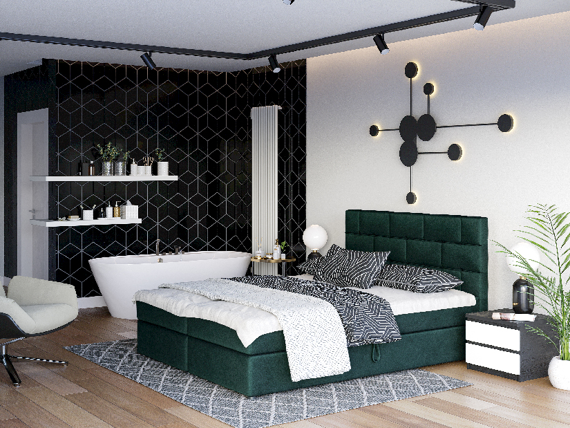 Kontinentální postel 140x200 cm Waller Comfort (tmavě zelená) (s roštem a matrací)