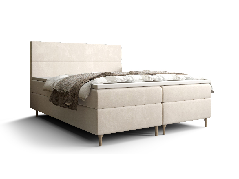 Manželská postel Boxspring 140 cm Flu (světlobéžová) (s matrací a úložným prostorem)