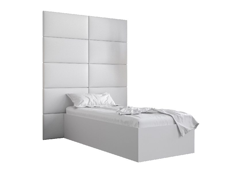 Jednolůžková postel s čalouněným čelem 90 cm Brittany 1 (bílá matná + bílá) (s roštem)
