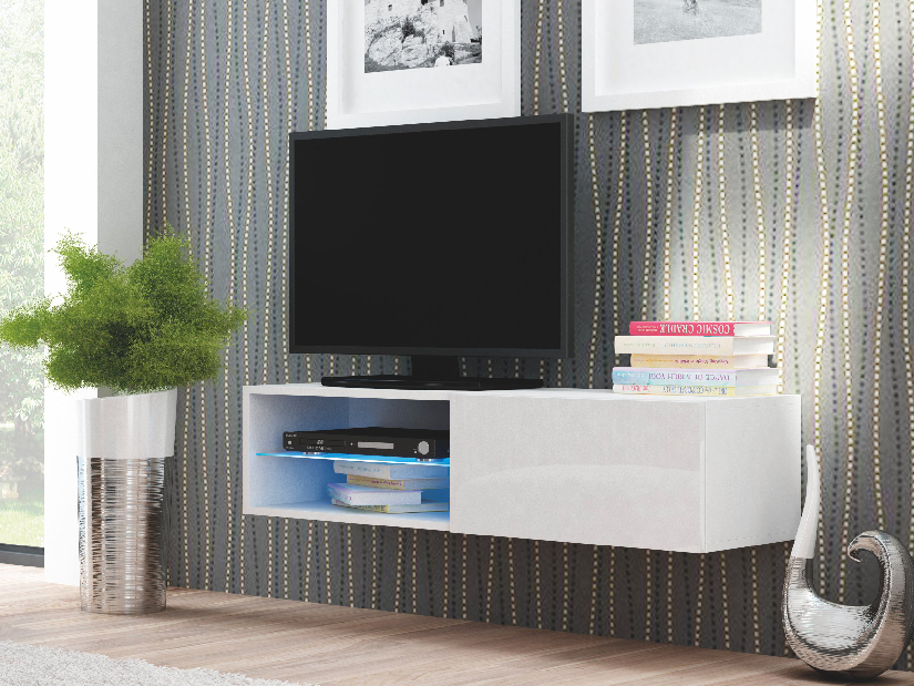 TV stolek/skříňka Livo RTV-120W (bílá + lesk bílý)