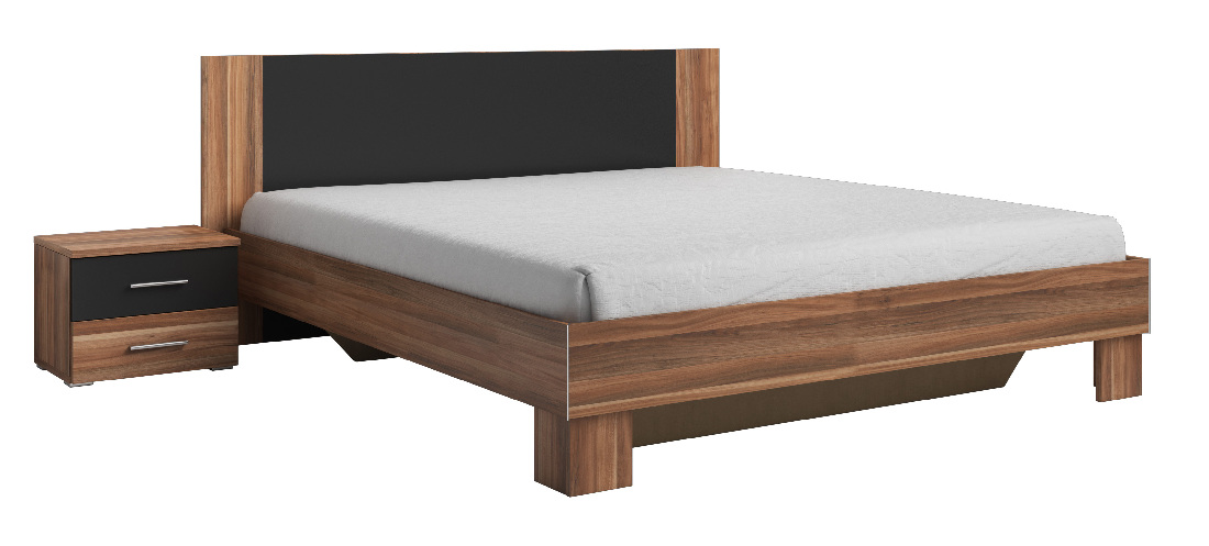 Manželská postel 180 cm Verwood Typ 52 (ořech + černá) (s noč. stolky)