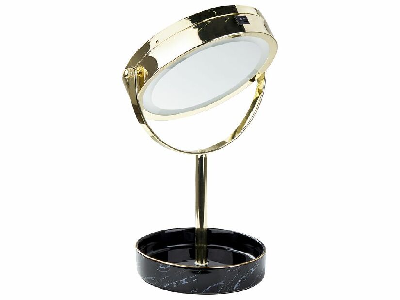 Kosmetické zrcadlo Shevaun (zlatá + černá) (s LED osvětlením)