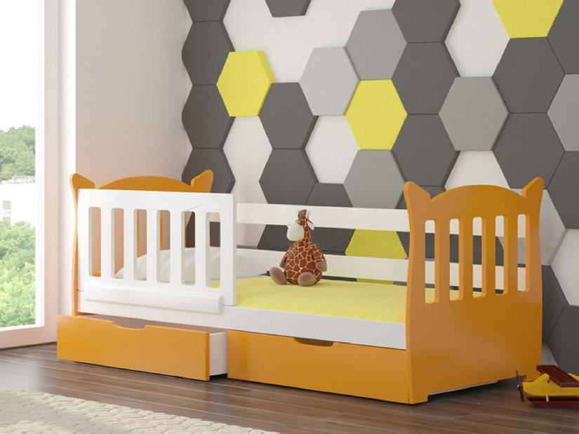 Dětská postel 160x75 cm Lenka (s roštem a matrací) (bílá + oranžová)