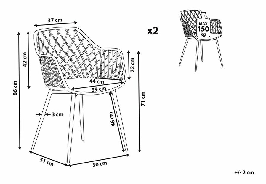 Set 2 ks. jídelních židlí NASSUA (bílá)