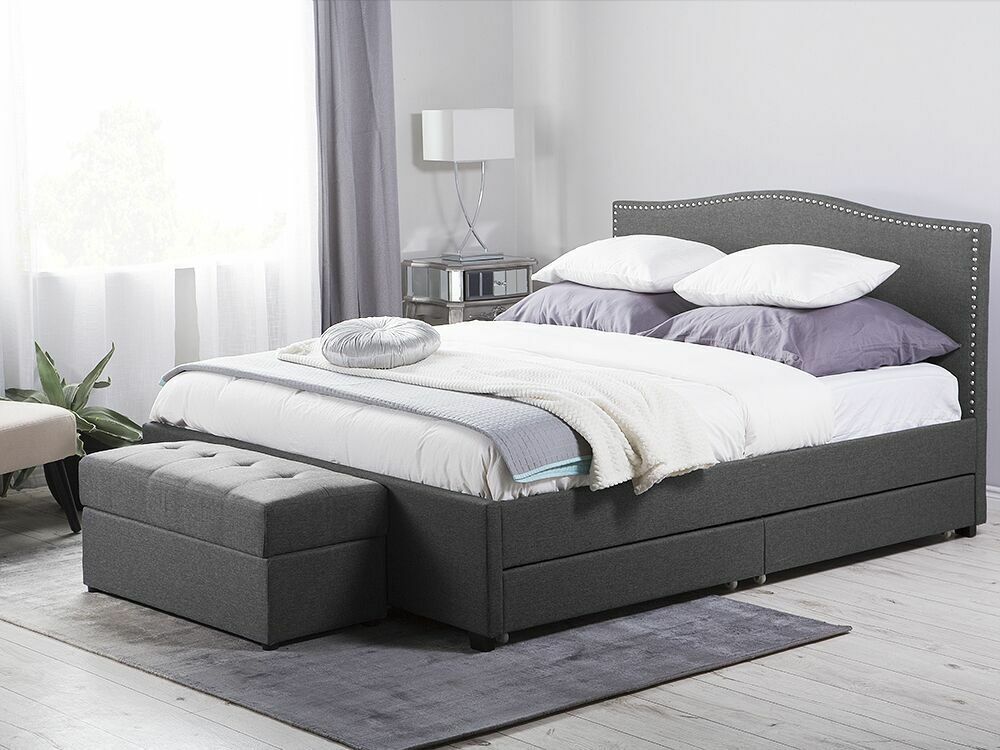 Manželská postel 180 cm MONTHY (s roštem, úl. prostorem a bílým LED osvětlením) (šedá)