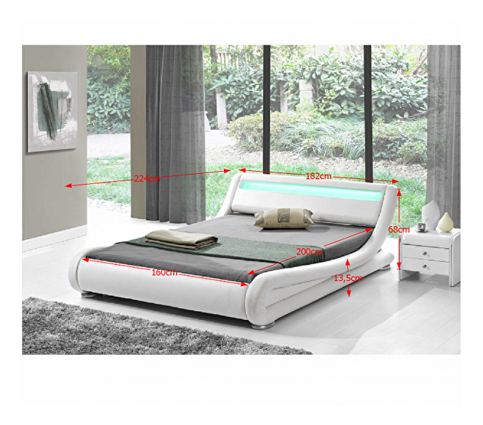 Manželská postel 160 cm Filida (s roštem a LED) *výprodej