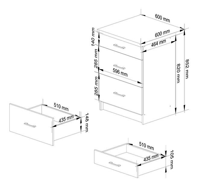 Dolní kuchyňská skříňka Ozara S60 3SZ (bílá + beton)
