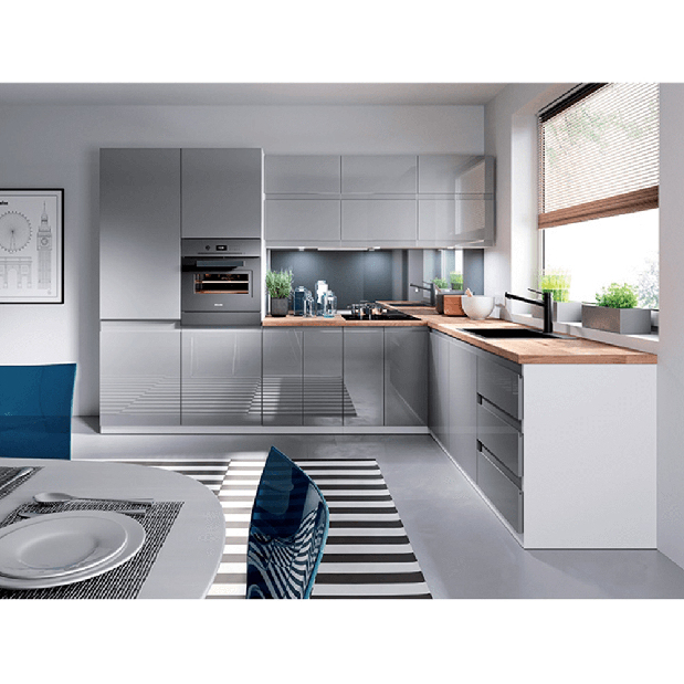 Horní rohová kuchyňská skříňka G60N Aurellia (bílá + lesk šedý)
