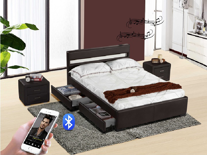 Manželská postel 180 cm Fabala (s roštem, úl. prostorem a LED)
