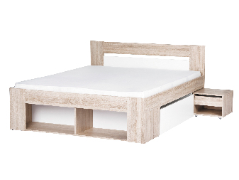Manželská postel 160 cm Melinne 09 (dub sonoma 3D + bílá) (s úl. prostorem a noč. stolky)