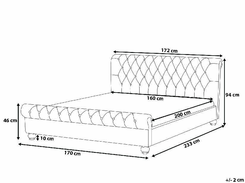 Manželská postel 160 cm ARCHON (s roštem) (černá)