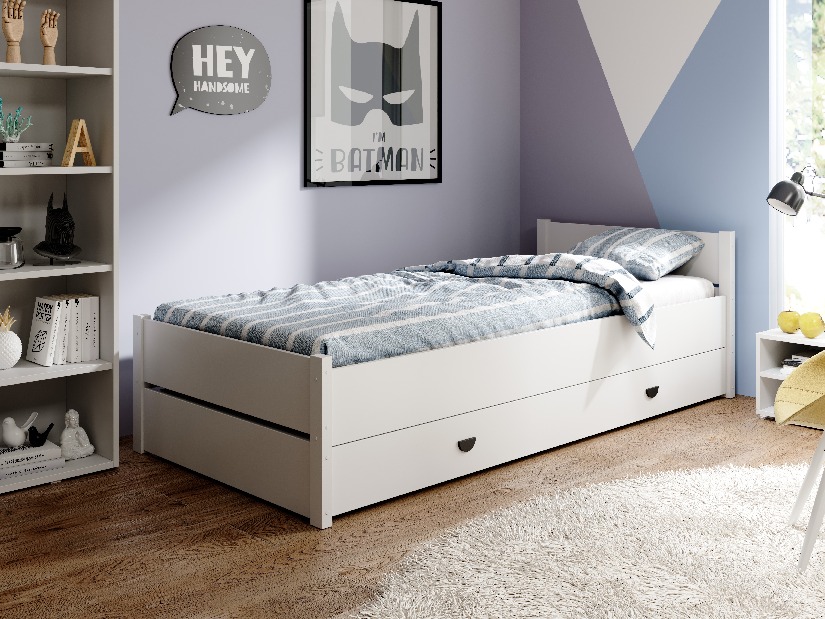 Dětská postel 200x90 cm Marcel II (s roštem a matrací) (bílá)
