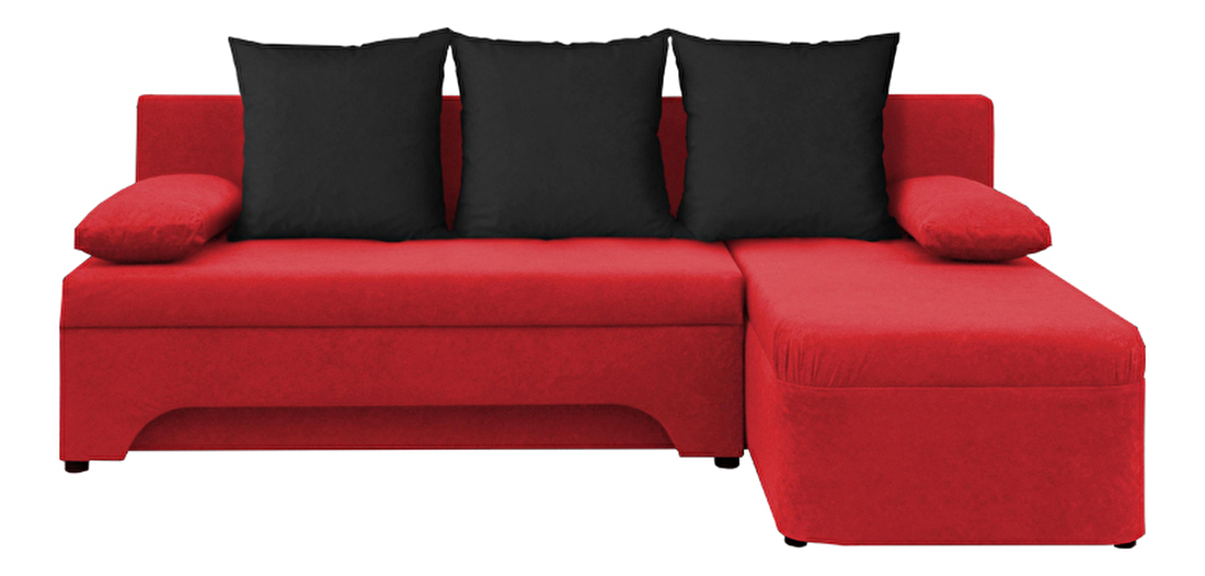 Rohová sedačka Saline červená + černé polštáře (1 úložný prostor, pěna)