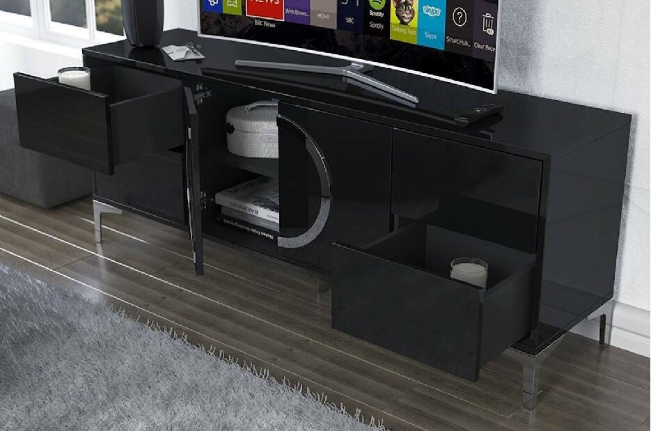 TV stolek/skříňka Naturlig Evenna (vysoký lesk černý)