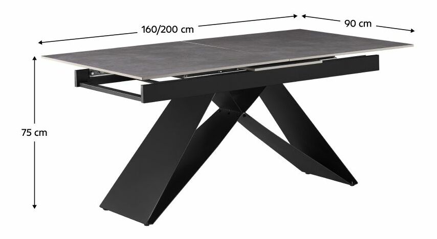 Rozkládací jídelní stůl 160 MAJOR (beton + černá) (pro 6-8 osob)