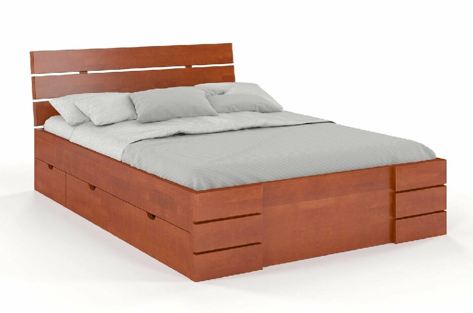 Manželská postel 160 cm Naturlig Lorenskog High Drawers (buk)