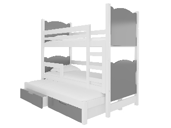 Patrová dětská postel 180x75 cm Lukrece (s roštem a matrací) (bílá + šedá)