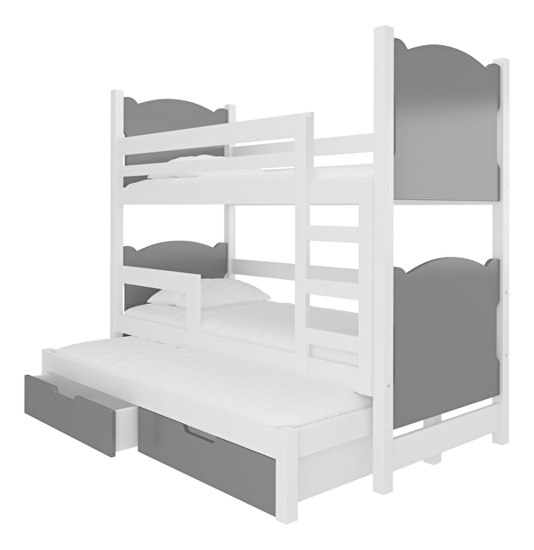 Patrová dětská postel 180x75 cm Lukrece (s roštem a matrací) (bílá + šedá)