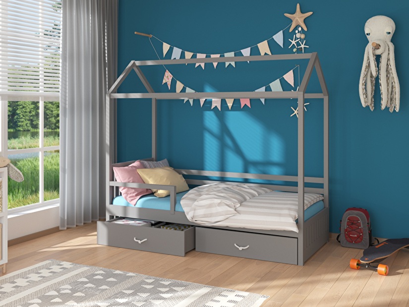Dětská postel 200x90 cm Rosie II (s roštem a matrací) (šedá)