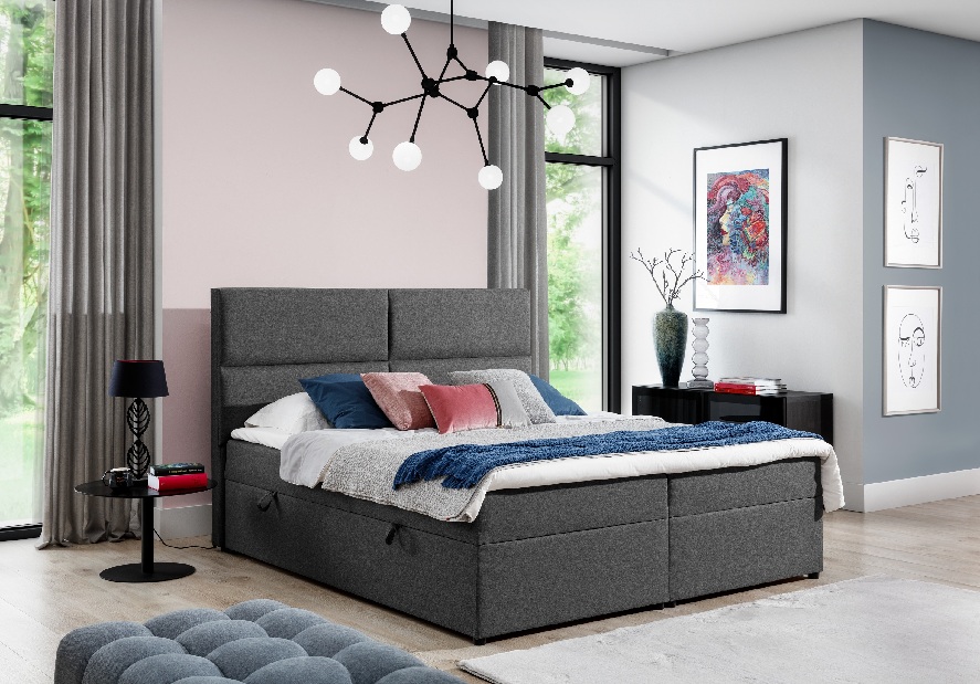 Kontinentální postel 145 cm Alyce (tmavě šedá) (s matracemi)