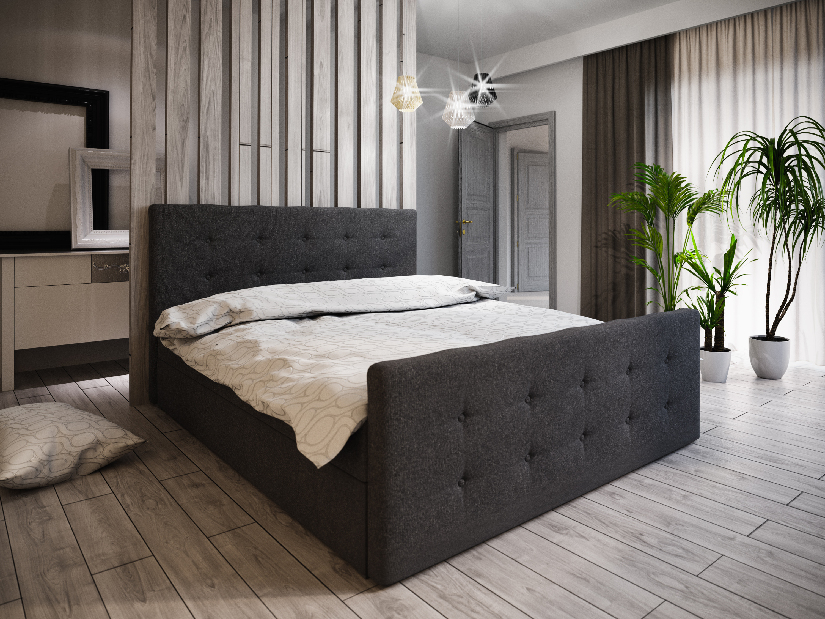 Manželská postel Boxspring 160 cm Milagros Comfort 1 (černá) (s matrací a úložným prostorem)