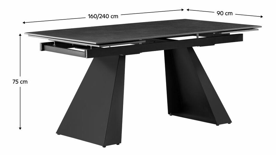 Rozkládací jídelní stůl 160 SALAD (grafit + černá) (pro 6-8 osob)