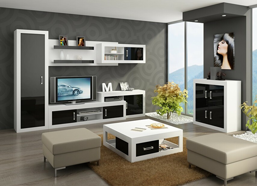 Obývací pokoj Verin 3 Bílá + Lesk černý