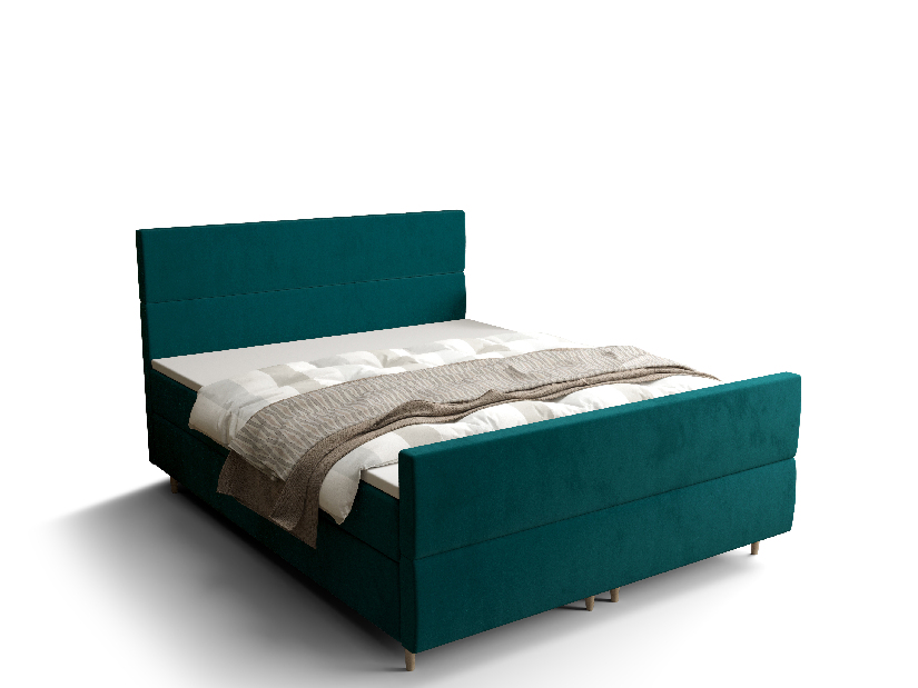 Manželská postel Boxspring 140 cm Flu plus (tmavě zelená) (s matrací a úložným prostorem)
