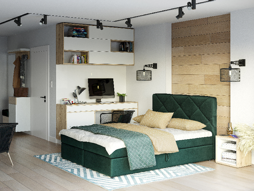 Kontinentální postel 140x200 cm Karum Comfort (tmavě zelená) (s roštem a matrací)
