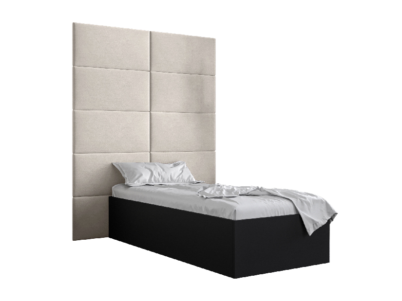 Jednolůžková postel s čalouněným čelem 90 cm Brittany 1 (černá matná + krémová) (s roštem)
