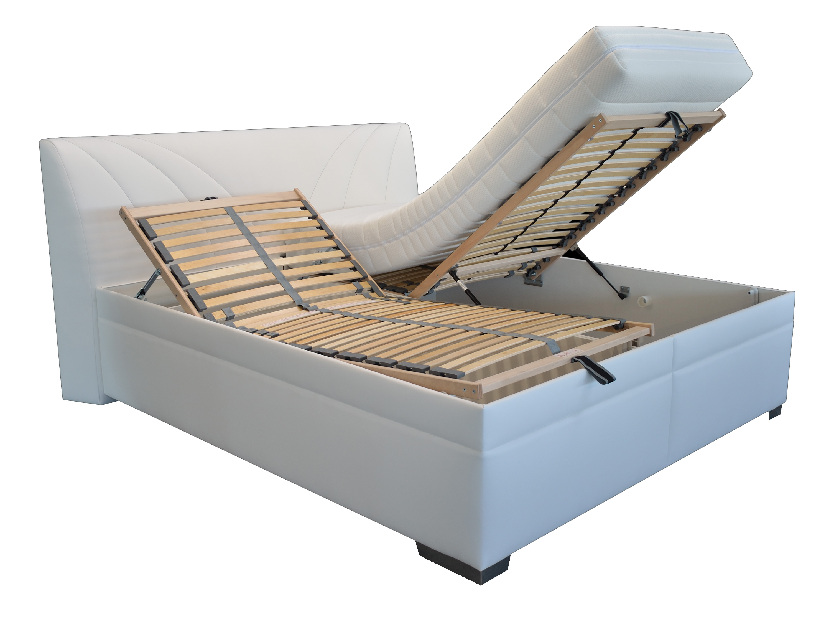 Manželská postel 180 cm Blanář Velvet (bílá) (s roštem, matrací, denní dekou a polštáři)