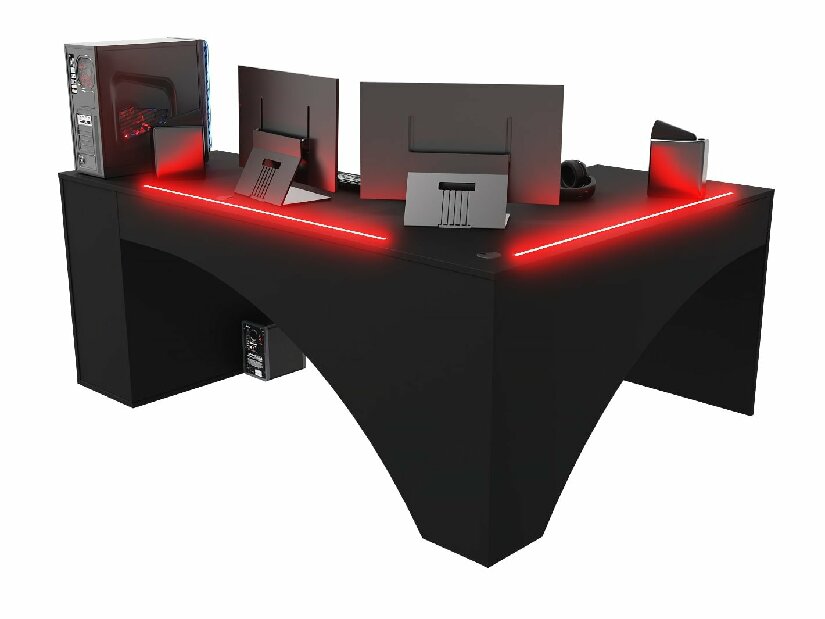 Rohový herní pc stůl Carbon (černá) (L) (s RGB osvětlením)