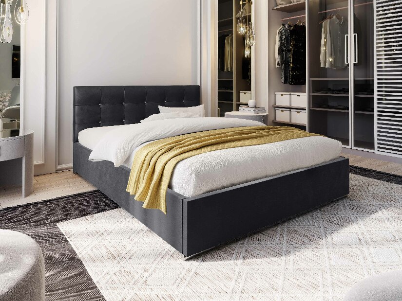 Manželská postel 180 cm Lonnie (černá) (s roštem a úložným prostorem)