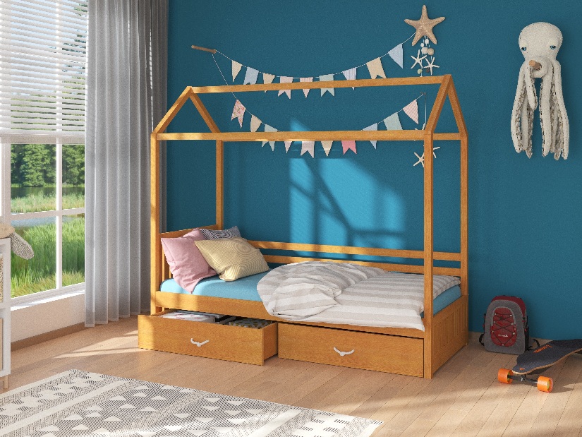 Dětská postel 200x90 cm Rosie I (s roštem a matrací) (olše)