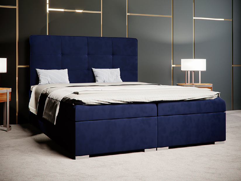 Manželská postel Boxspring 140 cm Loty (tmavě modrá) (s úložným prostorem)