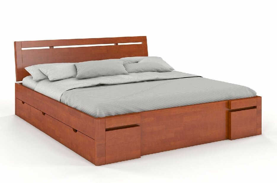 Manželská postel 180 cm Naturlig Bokeskogen High Drawers (buk mořený na dub rustikal) (s roštem) *výprodej