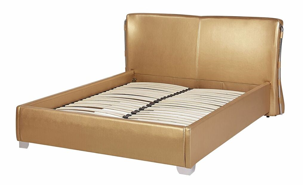Manželská postel 140 cm PARNAS (s roštem a LED osvětlením) (zlatá)