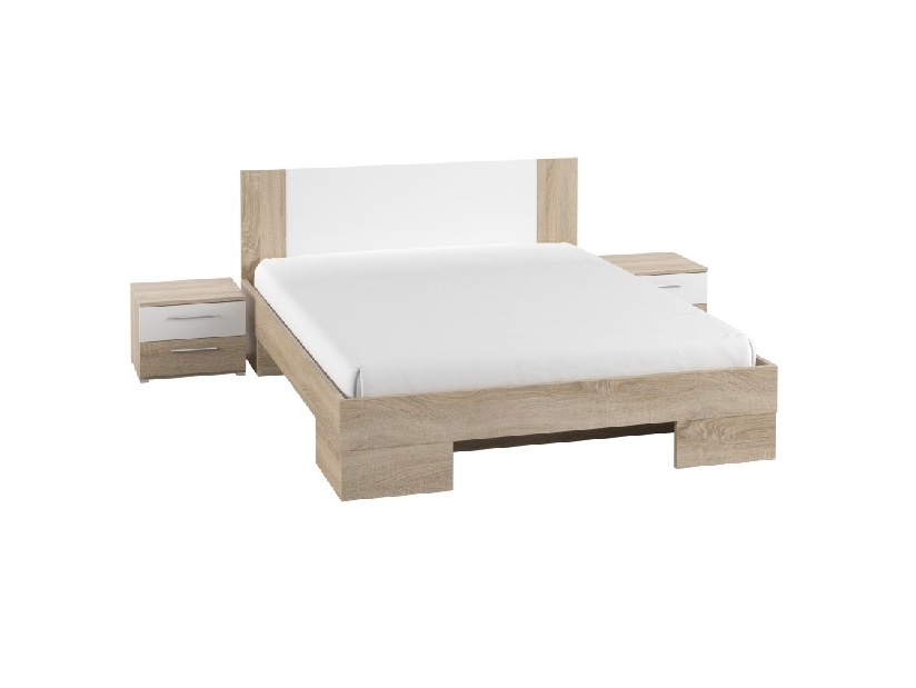 Manželská postel 160 cm Verwood Typ 81 (s nočními stolky) (dub sonoma + bílá)