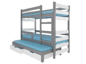 Patrová dětská postel 180x75 cm Karin (s roštem a matrací) (šedá + bílá)