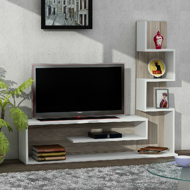 TV stolek/skříňka Milo (Bílá + Světle hnědá)