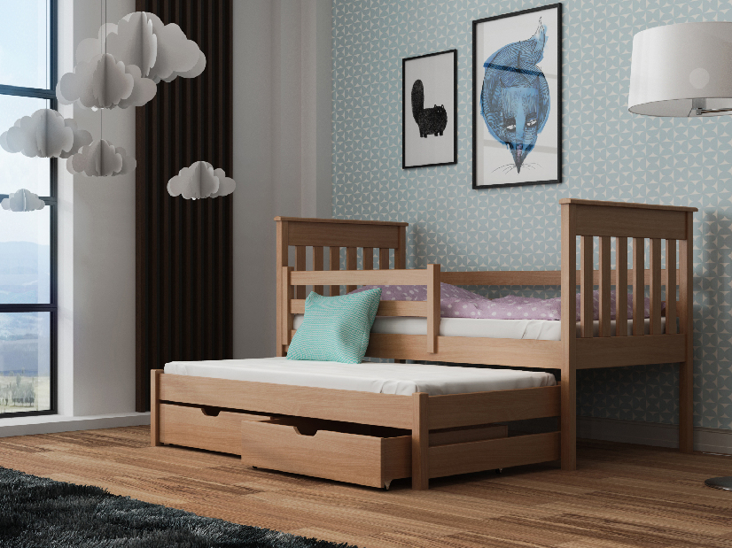 Dětská postel 90 cm TOYA (s roštem a úl. prostorem) (buk)