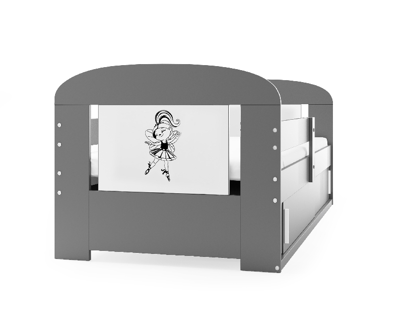 Dětská postel 80 cm Fimmo (grafit + baletka) (s roštem, matrací a úl. prostorem)