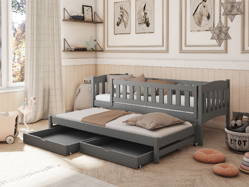 Dětská postel 80 cm Amalia (s roštem a úl. prostorem) (grafit)