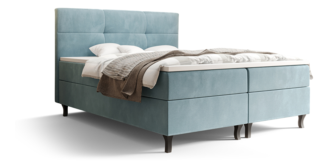 Manželská posteľ Boxspring 180 cm Lumba (sivomodrá) (s matracom a úložným priestorom)