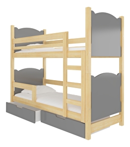 Patrová dětská postel 180x75 cm Marryann (s roštem a matrací) (borovice + šedá)