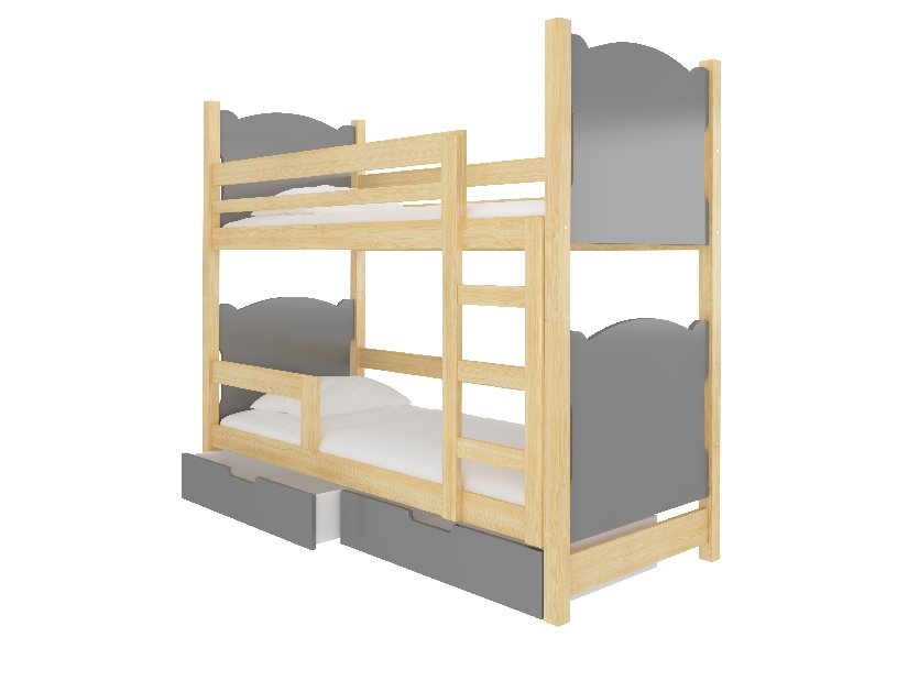 Patrová dětská postel 180x75 cm Marryann (s roštem a matrací) (borovice + šedá)