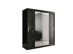 Šatní skříň 180 cm Marbelo T1 (matná černá + černý mramor)