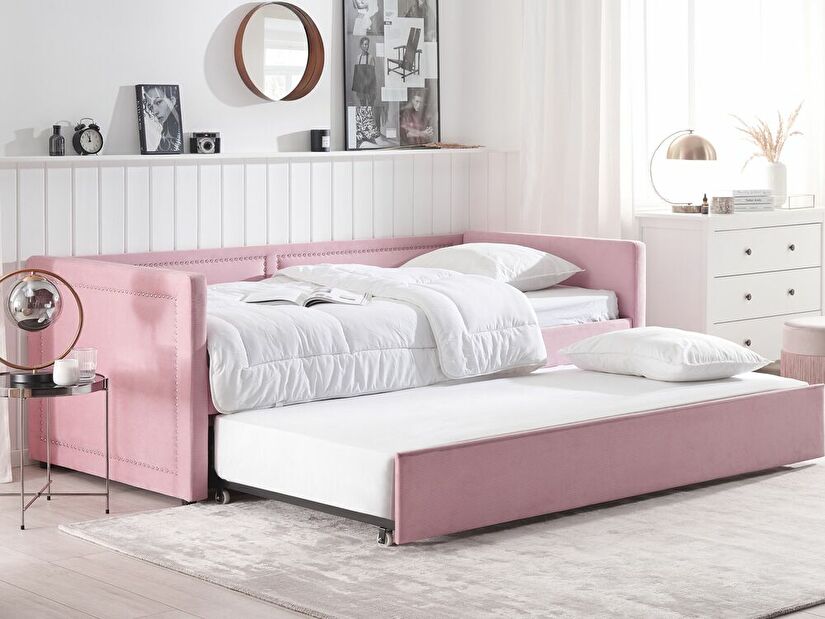 Rozkládací postel 90x200 cm Mai (růžová)