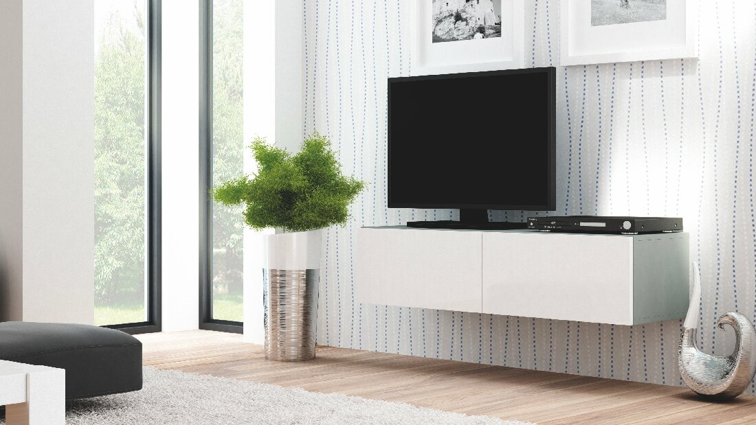 TV stolek/skříňka Livo RTV-160W (šedá + lesk bílý)