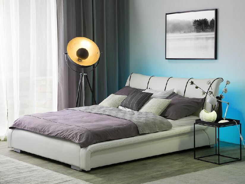Manželská postel 140 cm NICE (s roštem a LED osvětlením) (bílá)
